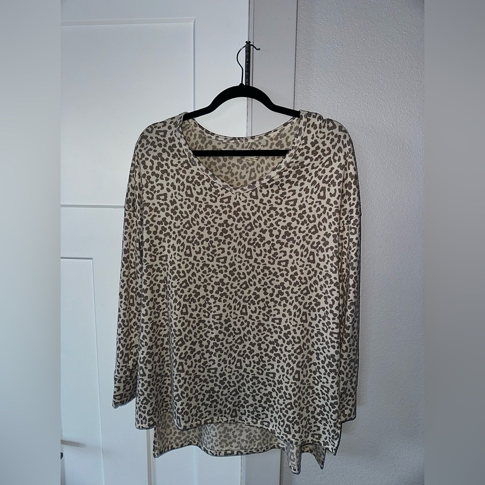 American Eagle Outfitters Beige Leopard Long Sleeve Top (oversized)
